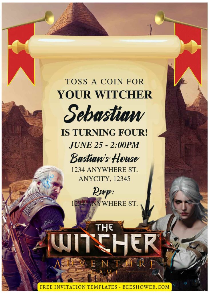 (Free Editable PDF) Magical The Witcher 3 Baby Shower Invitation Templates B
