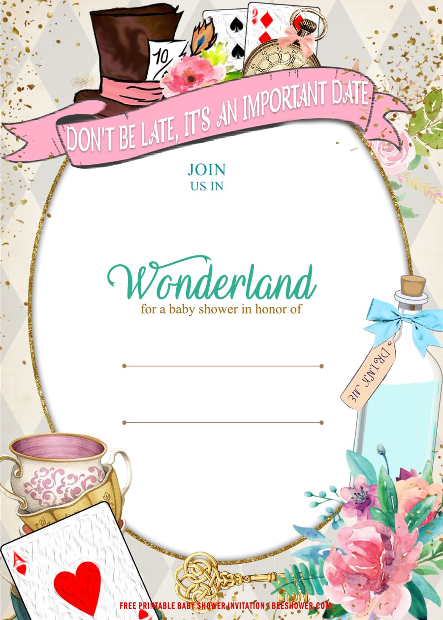 Alice Wonderland Baby Shower Invitation