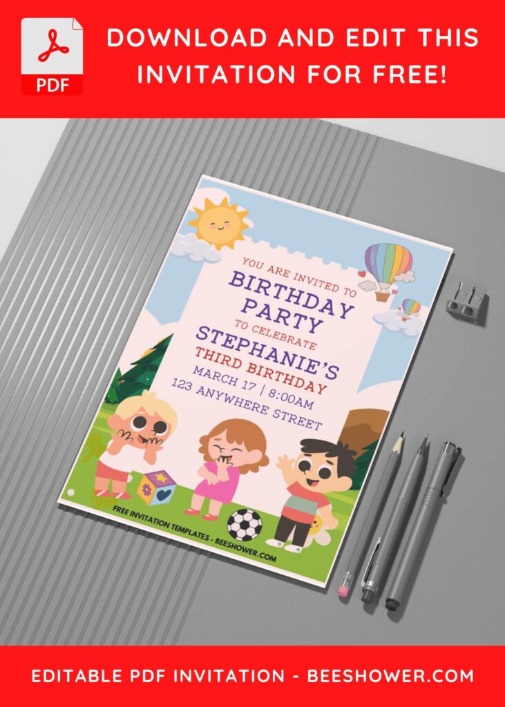 (Easily Edit PDF Invitation) Cheerful Kids Birthday Invitations A