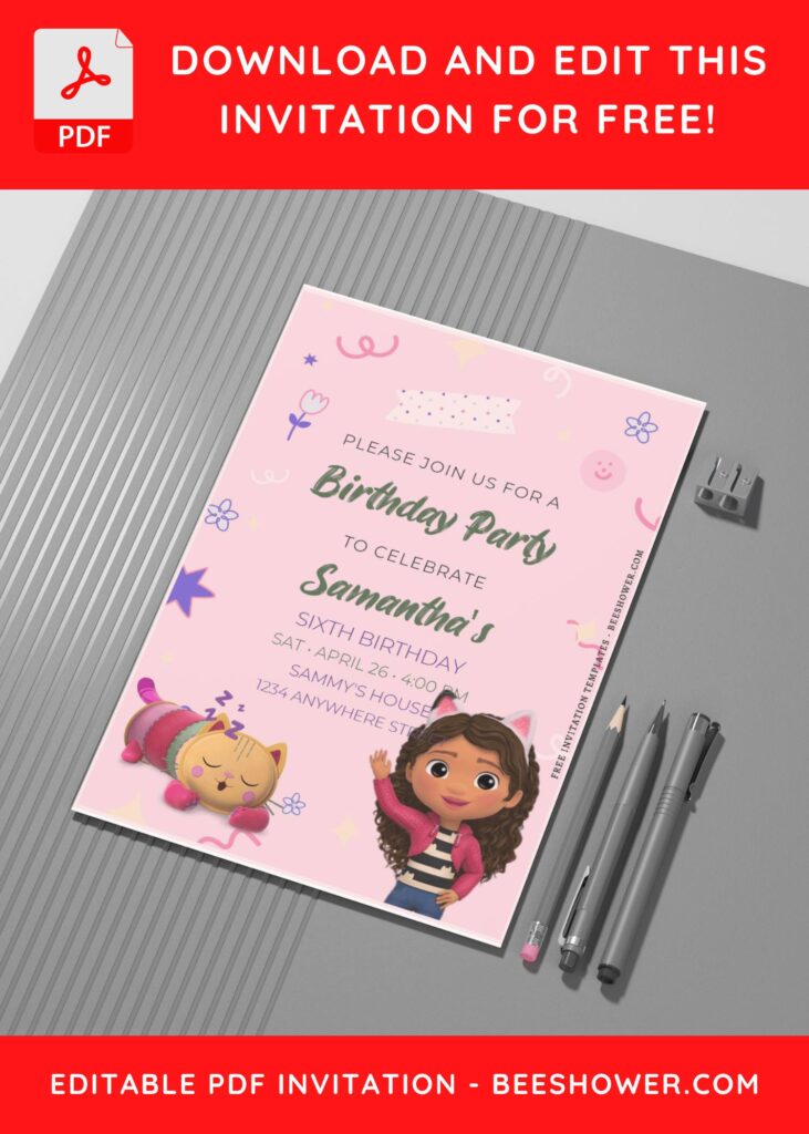 (Free Editable PDF) Lovely Gabby And Friends Baby Shower Invitation Templates G