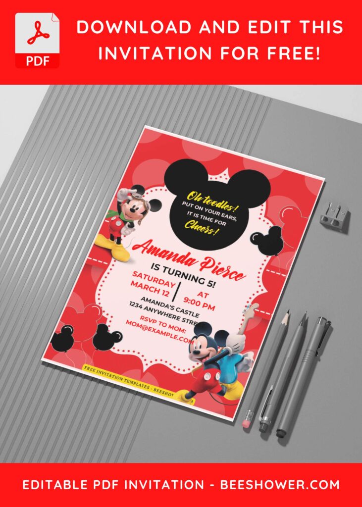 (Easily Edit PDF Invitation) Toodles Mickey Mouse Baby Shower Invitation G