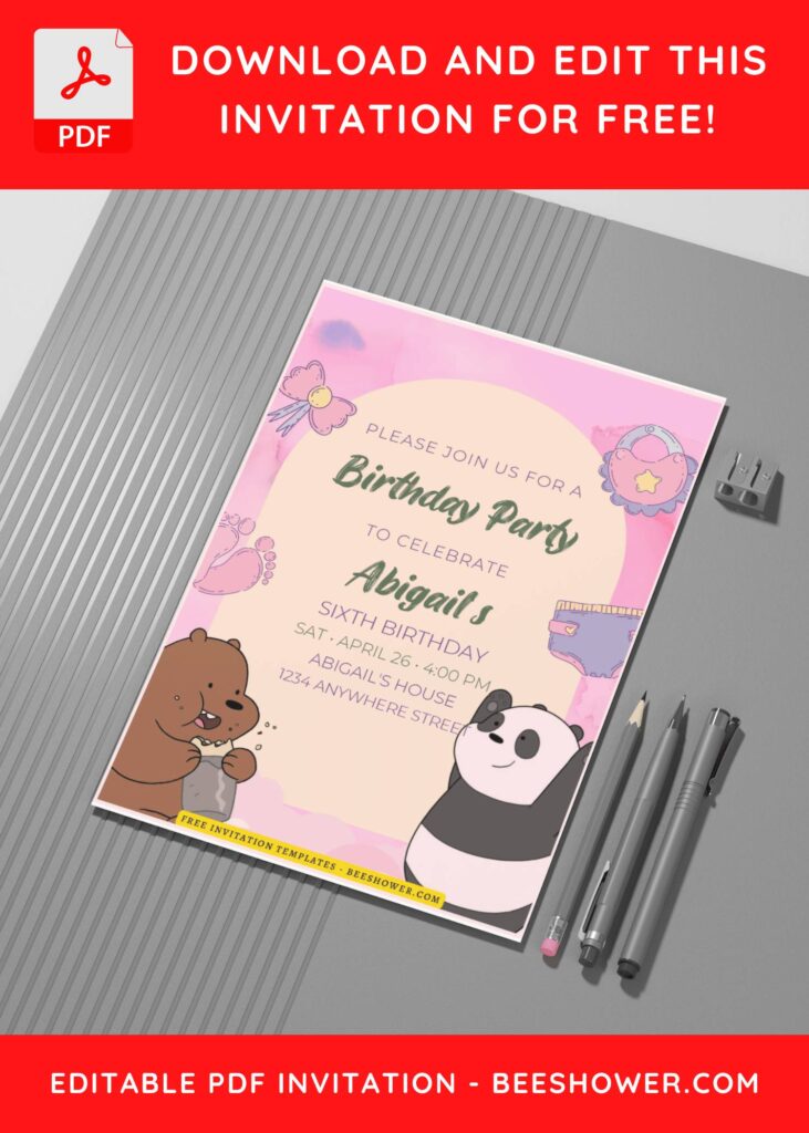 (Easily Edit PDF Invitation) We Bare Bears Baby Shower Invitation G