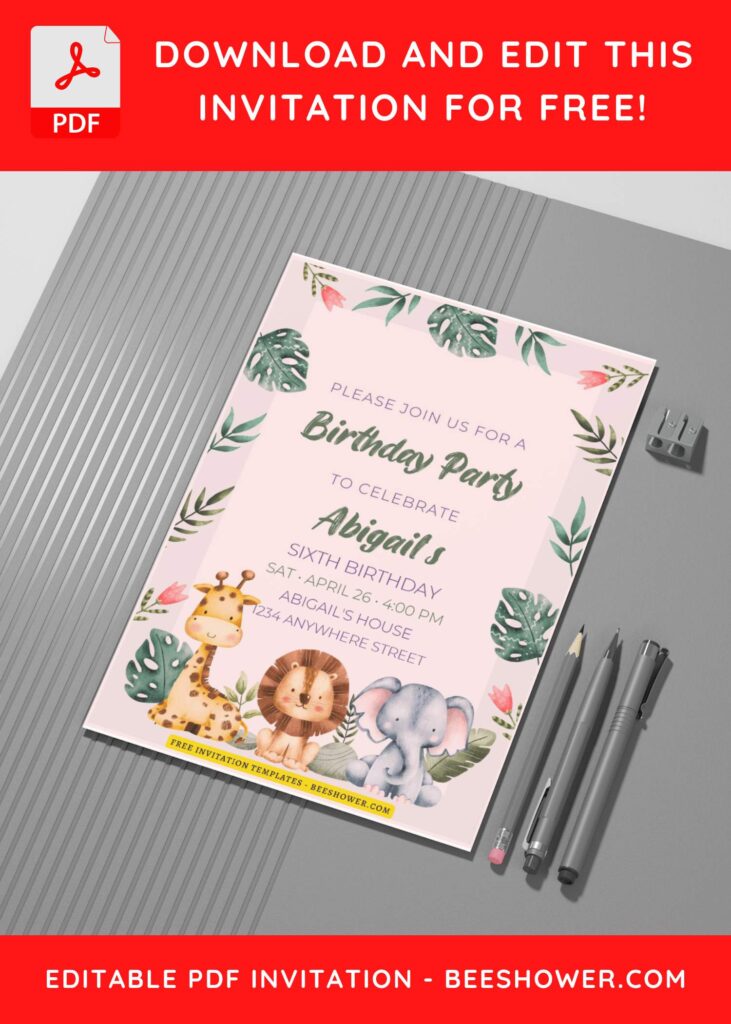 1 35 - Downloadable (Easily Edit PDF Invitation) Jungle Boy Baby Shower Invitation - Template No. 36