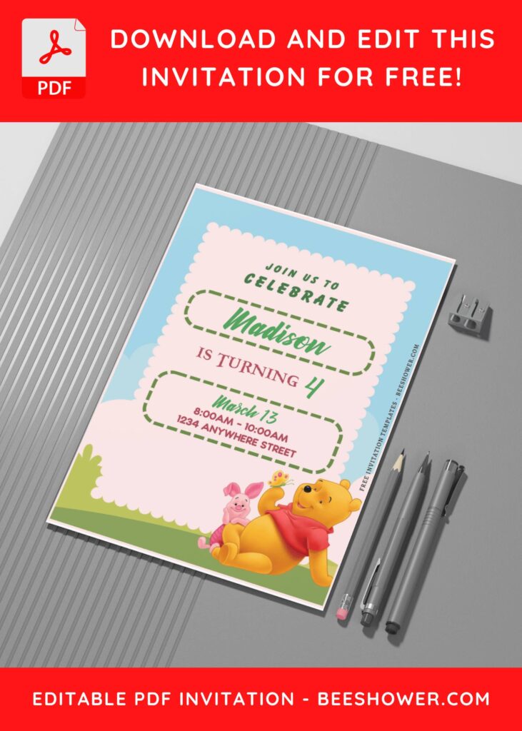 (Free Editable PDF) Cherished Winnie The Pooh Baby Shower Invitation Templates C