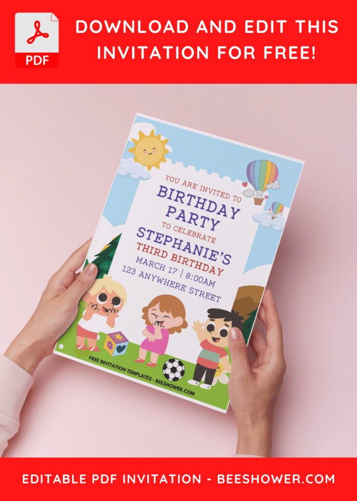 (Easily Edit PDF Invitation) Cheerful Kids Birthday Invitations B