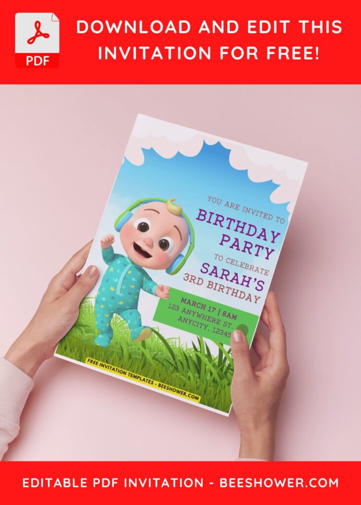 (Easily Edit PDF Invitation) Cocomelon Baby Shower Invitation H