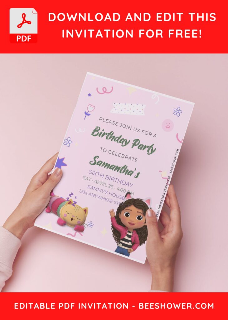 (Free Editable PDF) Lovely Gabby And Friends Baby Shower Invitation Templates H