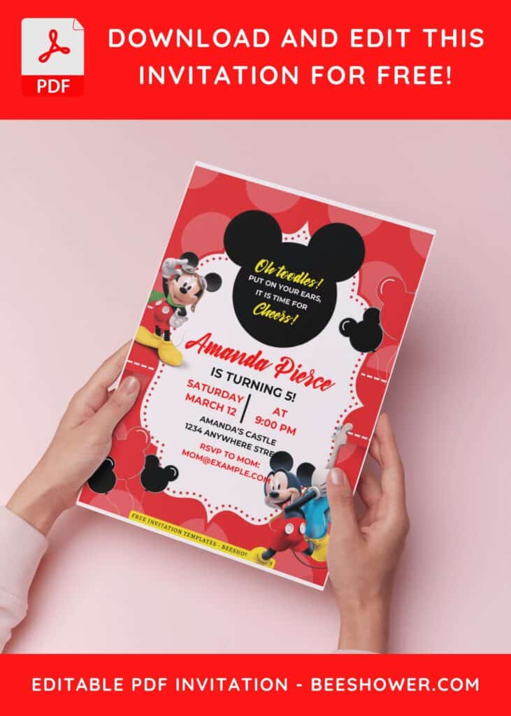 (Easily Edit PDF Invitation) Toodles Mickey Mouse Baby Shower Invitation H