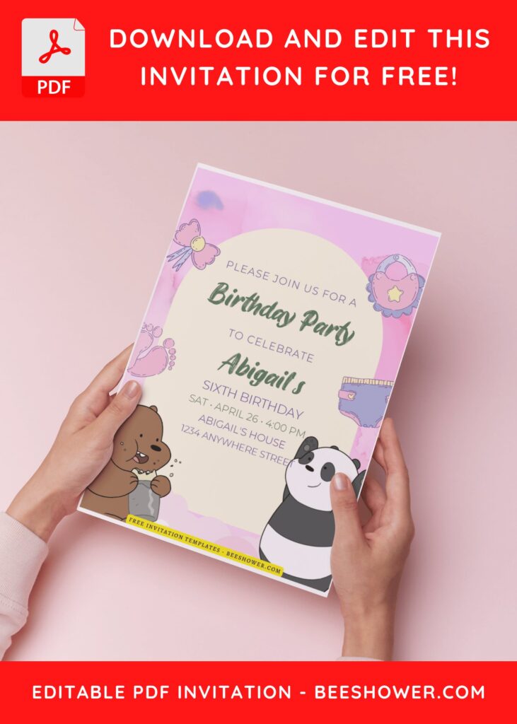 (Easily Edit PDF Invitation) We Bare Bears Baby Shower Invitation H