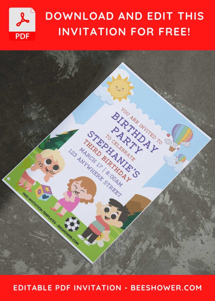 (Easily Edit PDF Invitation) Cheerful Kids Birthday Invitations C