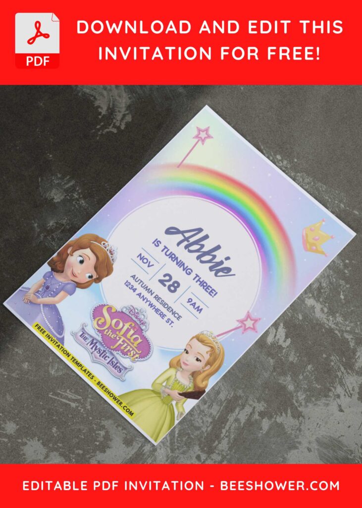 (Easily Edit PDF Invitation) Rainbow Sofia The First Birthday Invitation I