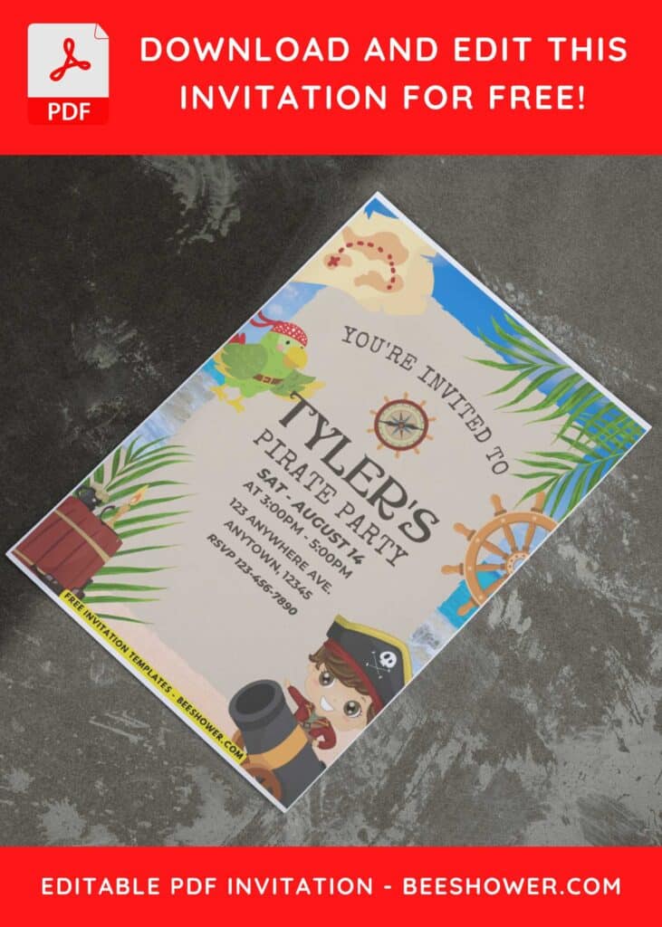 3 34 - Downloadable (Easily Edit PDF Invitation) Little Pirate Baby Shower Invitation - Template No. 32