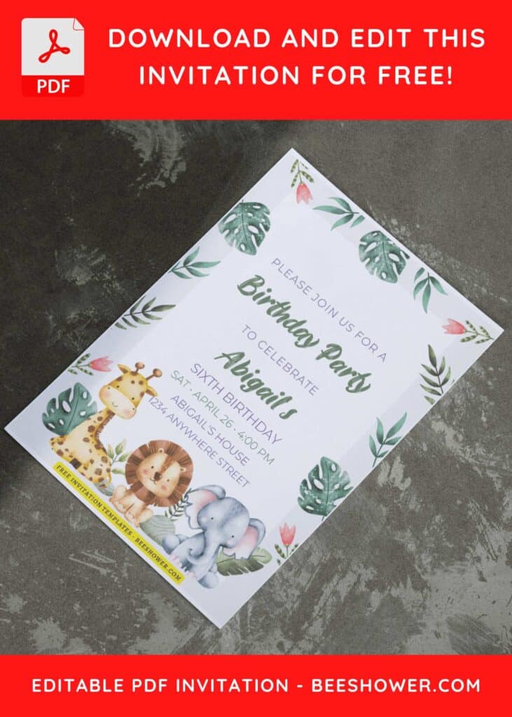 3 35 - Downloadable (Easily Edit PDF Invitation) Jungle Boy Baby Shower Invitation - Template No. 32