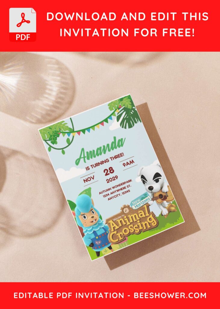 (Free Editable PDF) Animal Crossing Adventure Baby Shower Invitation Templates J