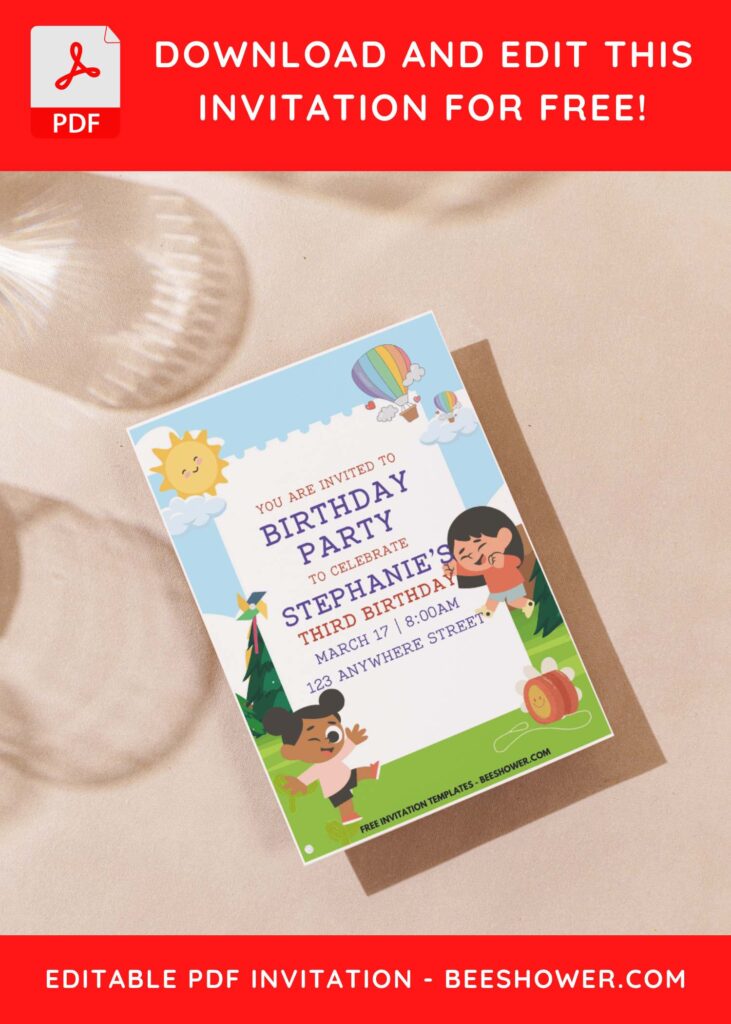 (Easily Edit PDF Invitation) Cheerful Kids Birthday Invitations D