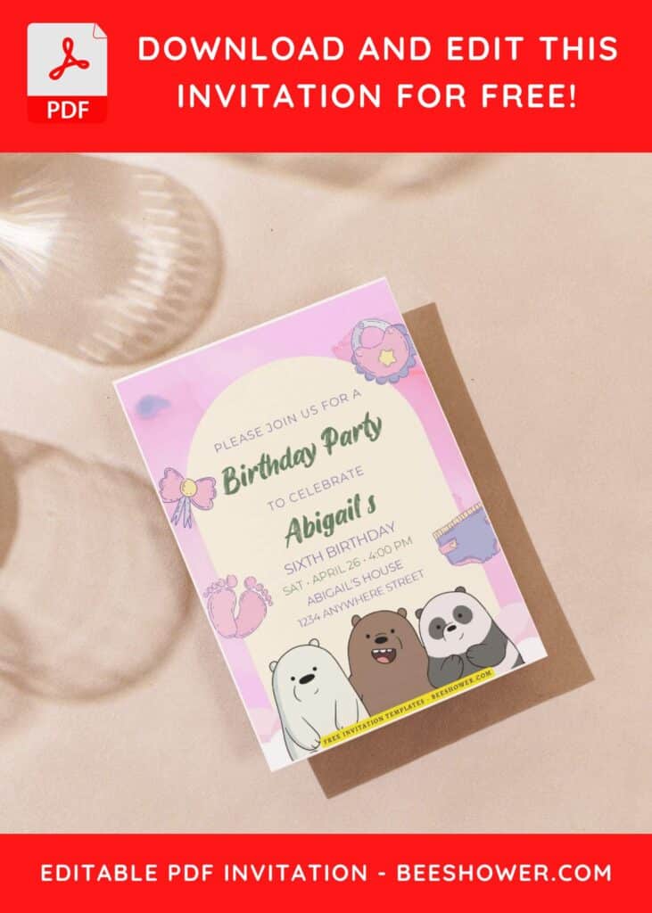 (Easily Edit PDF Invitation) We Bare Bears Baby Shower Invitation J