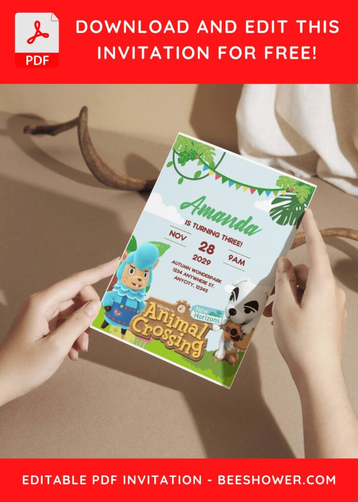 (Free Editable PDF) Animal Crossing Adventure Baby Shower Invitation Templates A