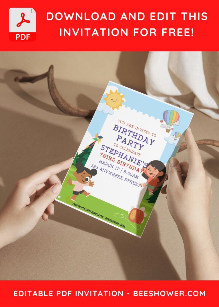 (Easily Edit PDF Invitation) Cheerful Kids Birthday Invitations E