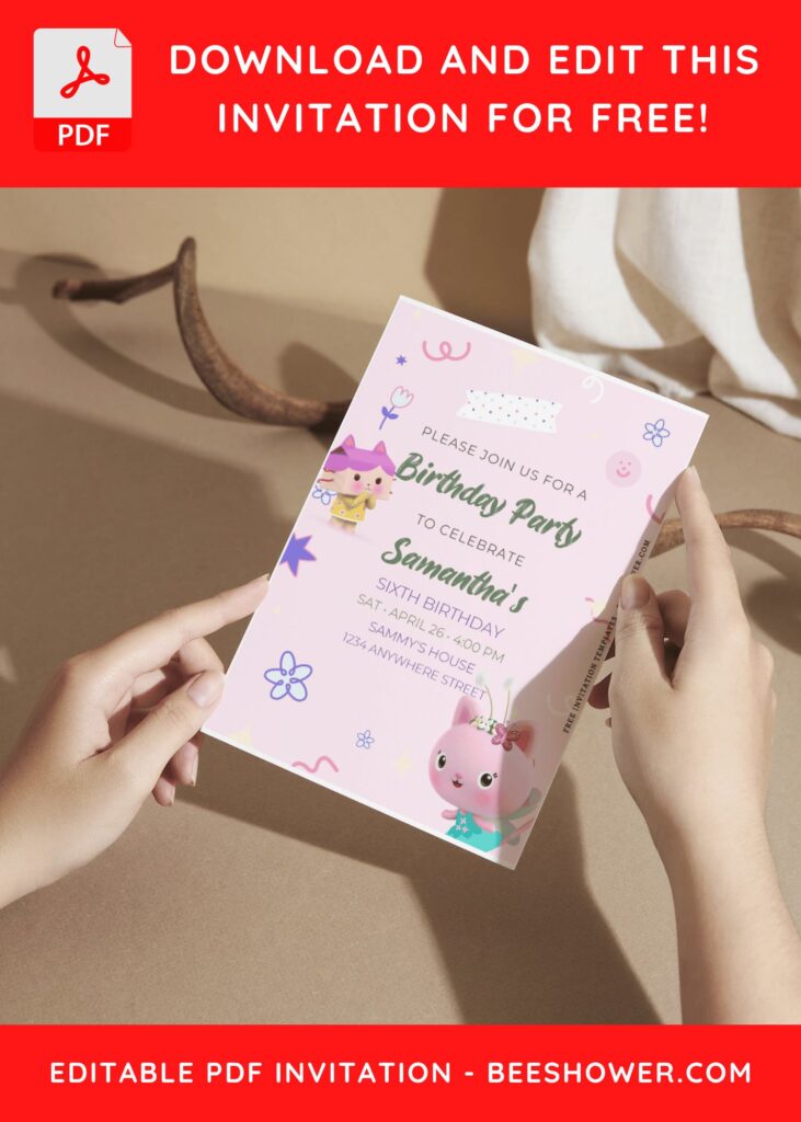 (Free Editable PDF) Lovely Gabby And Friends Baby Shower Invitation Templates A