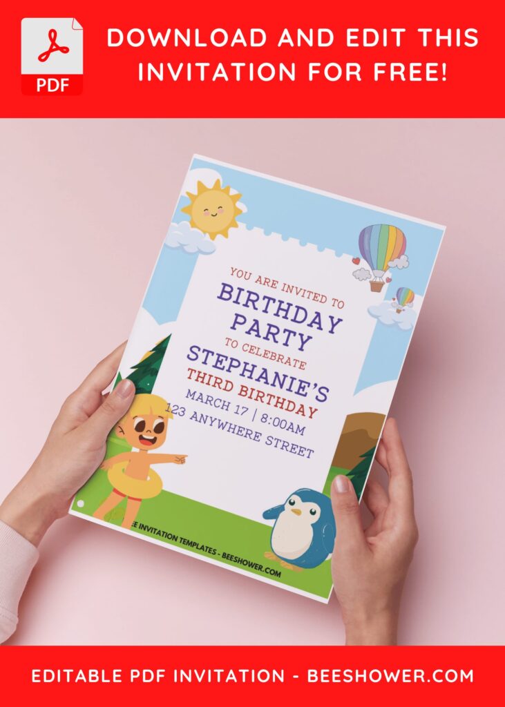 (Easily Edit PDF Invitation) Cheerful Kids Birthday Invitations F