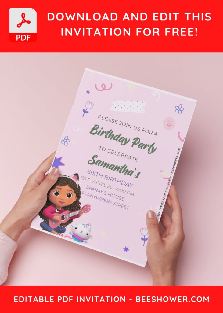(Free Editable PDF) Lovely Gabby And Friends Baby Shower Invitation Templates B