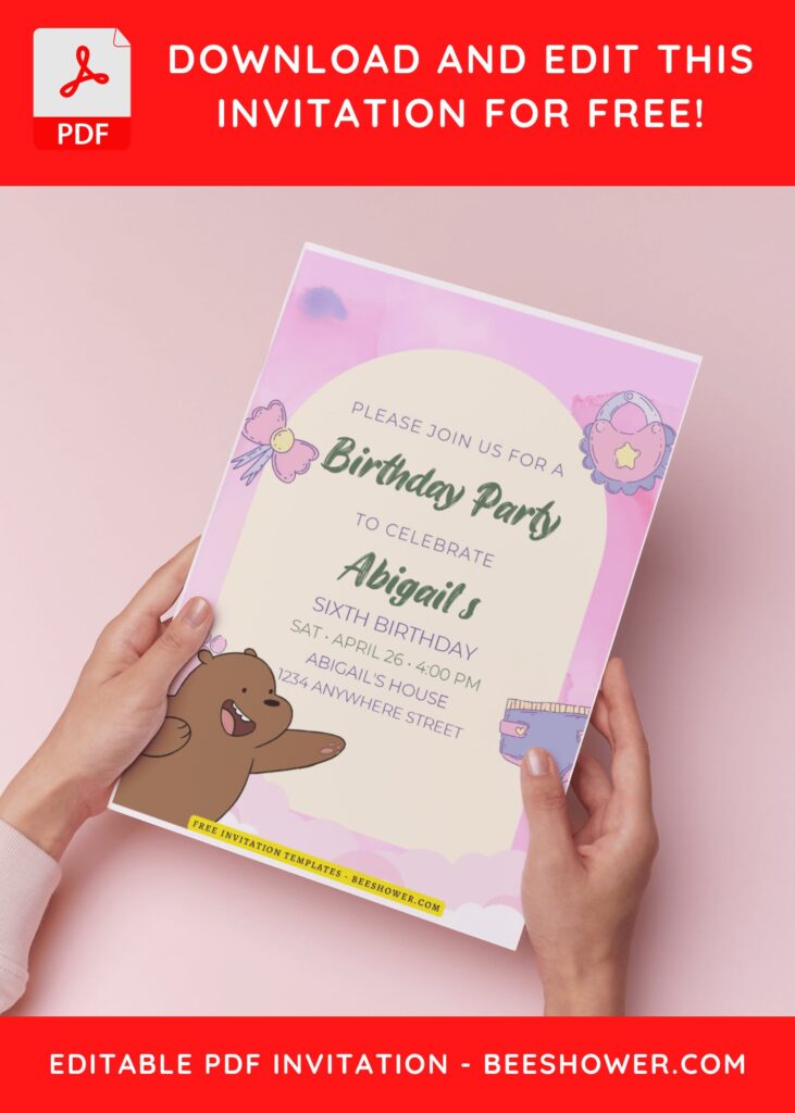 (Easily Edit PDF Invitation) We Bare Bears Baby Shower Invitation B