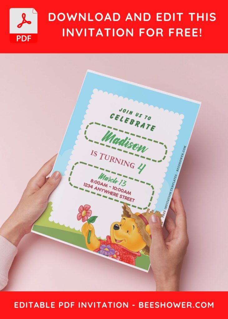 (Free Editable PDF) Cherished Winnie The Pooh Baby Shower Invitation Templates H