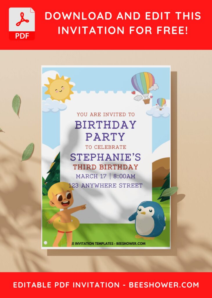 (Easily Edit PDF Invitation) Cheerful Kids Birthday Invitations G