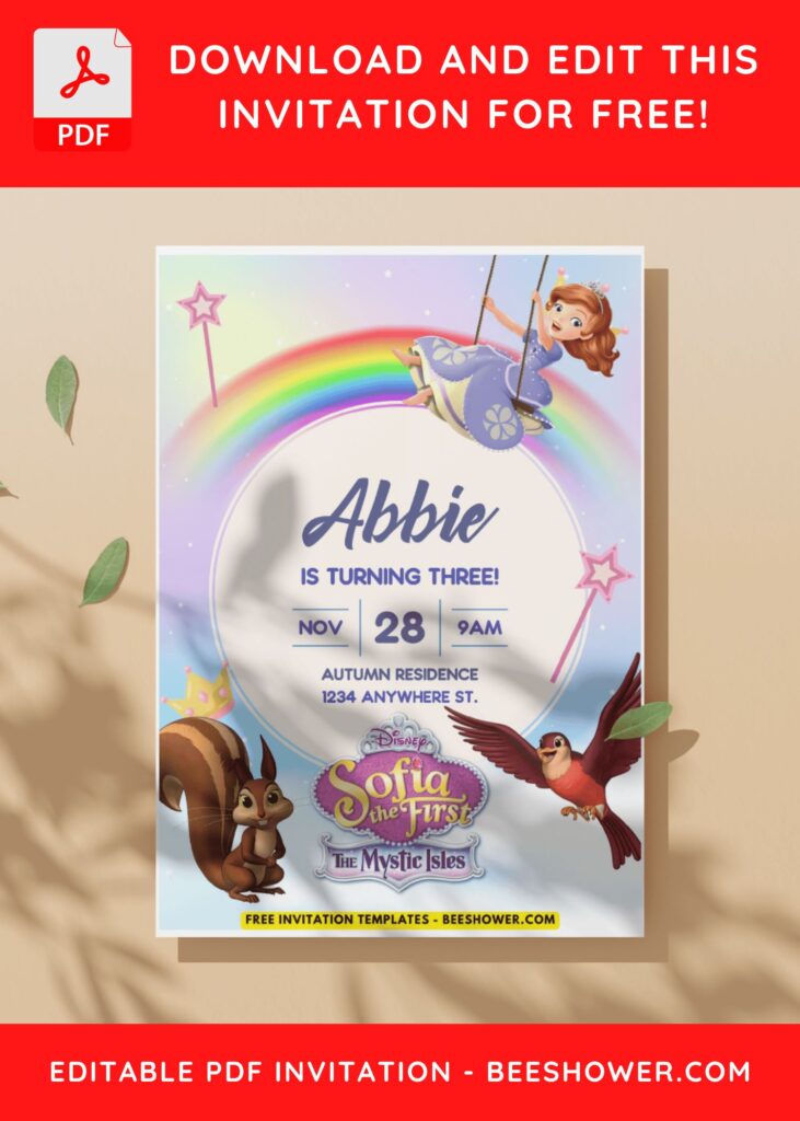 (Easily Edit PDF Invitation) Rainbow Sofia The First Birthday Invitation C