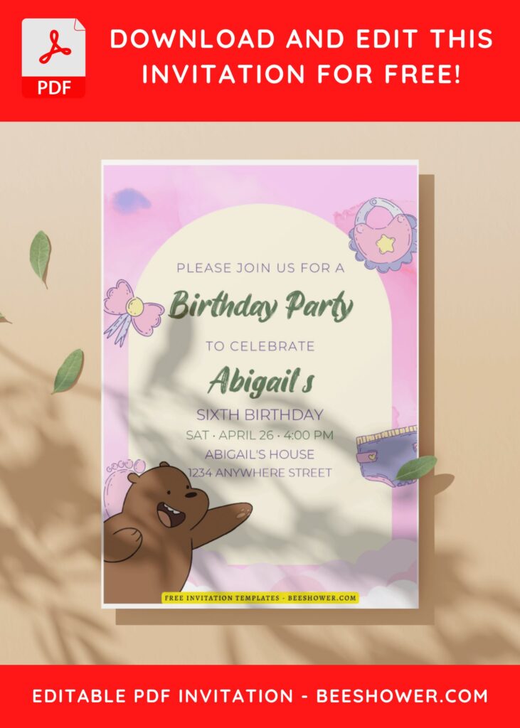 (Easily Edit PDF Invitation) We Bare Bears Baby Shower Invitation C