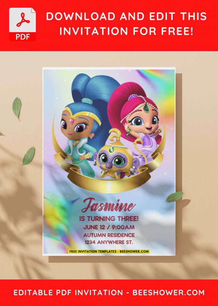(Easily Edit PDF Invitation) Shimmer And Shine Baby Shower Invitation C