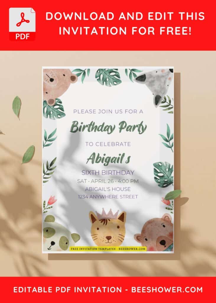 7 35 - Downloadable (Easily Edit PDF Invitation) Jungle Boy Baby Shower Invitation - Template No. 42