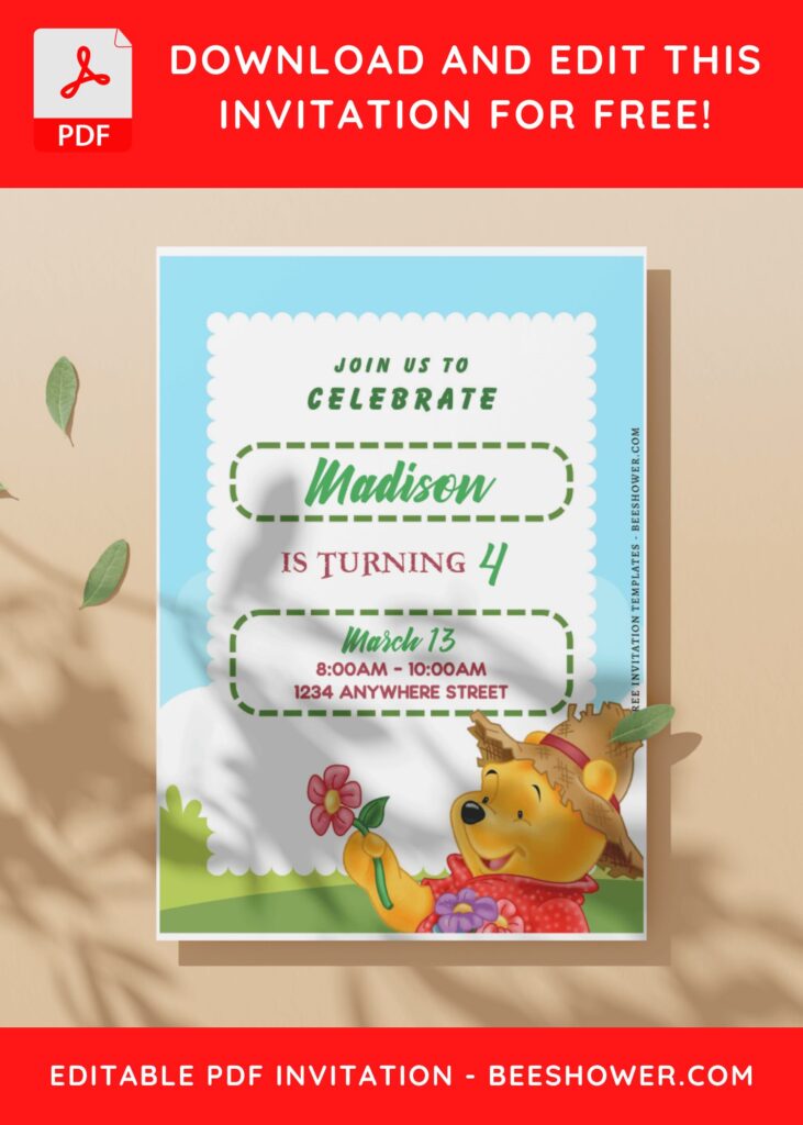 (Free Editable PDF) Cherished Winnie The Pooh Baby Shower Invitation Templates I