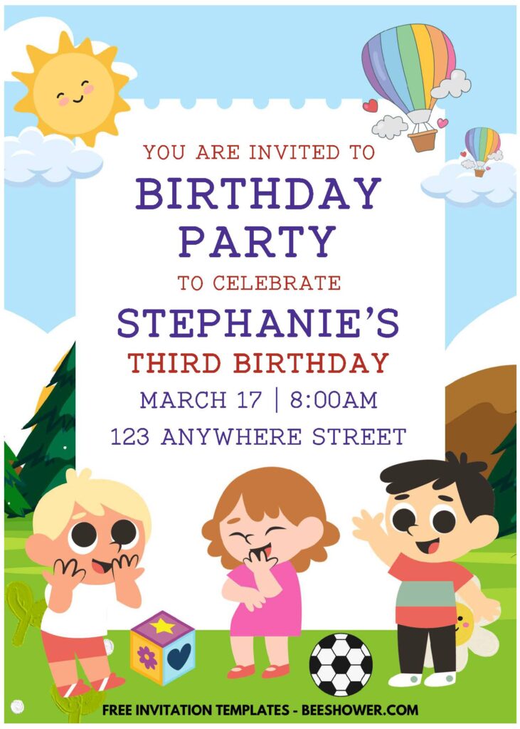 (Easily Edit PDF Invitation) Cheerful Kids Birthday Invitations H