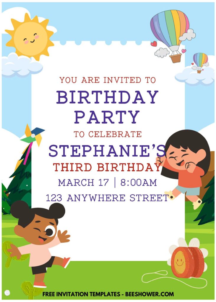 (Easily Edit PDF Invitation) Cheerful Kids Birthday Invitations I
