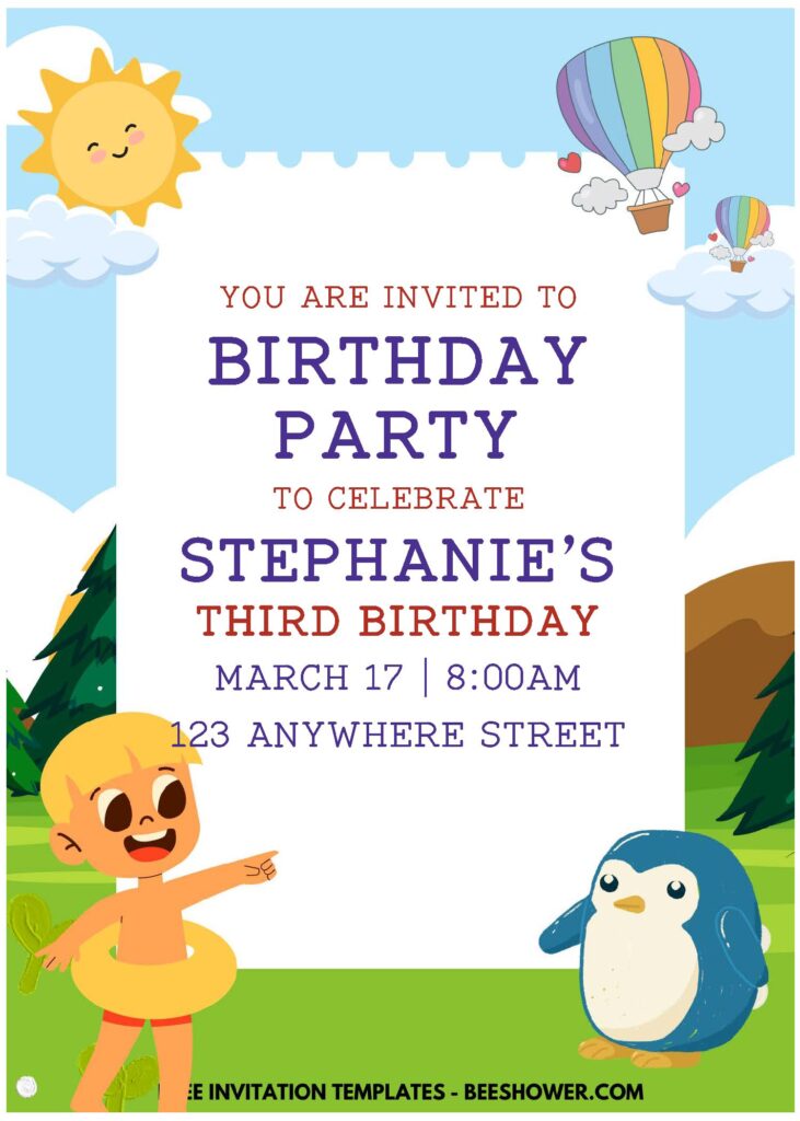 (Easily Edit PDF Invitation) Cheerful Kids Birthday Invitations J
