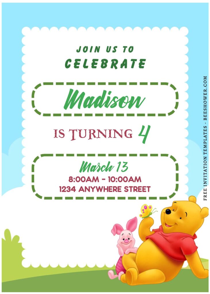 (Free Editable PDF) Cherished Winnie The Pooh Baby Shower Invitation Templates J