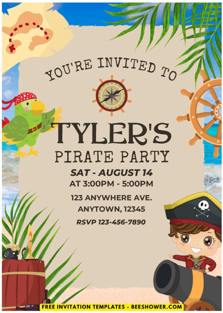 Pirate A - Downloadable (Easily Edit PDF Invitation) Little Pirate Baby Shower Invitation - Template No. 28