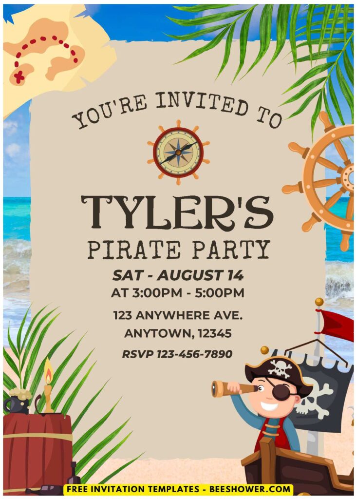 Pirate B - Downloadable (Easily Edit PDF Invitation) Little Pirate Baby Shower Invitation - Template No. 26