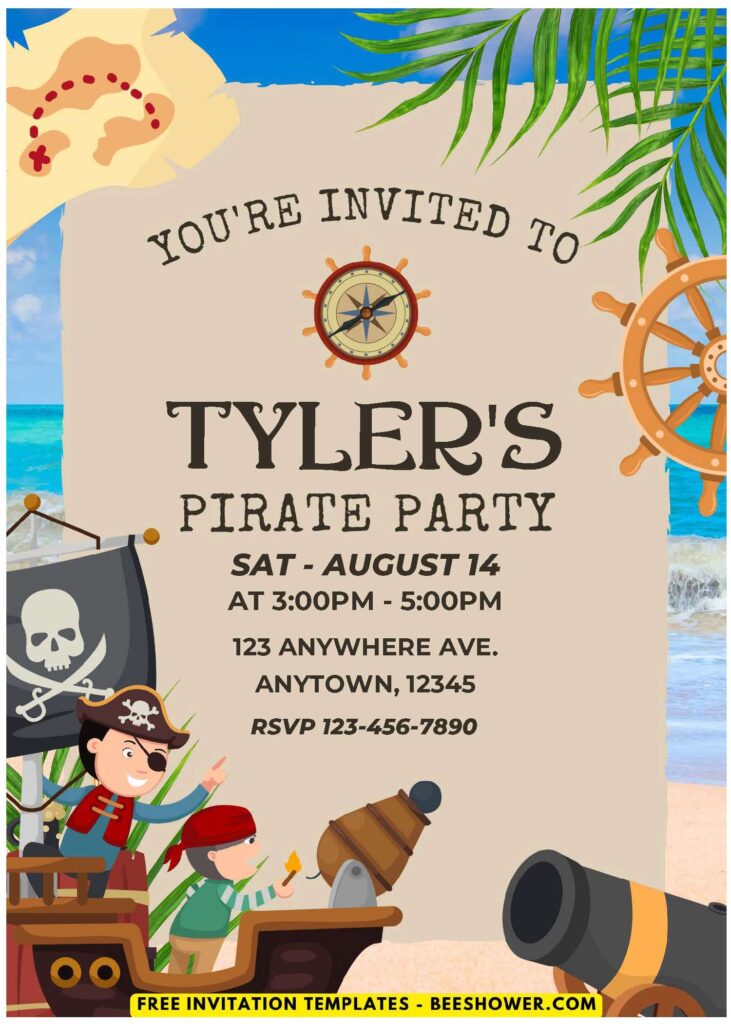 Pirate C - Downloadable (Easily Edit PDF Invitation) Little Pirate Baby Shower Invitation - Template No. 24