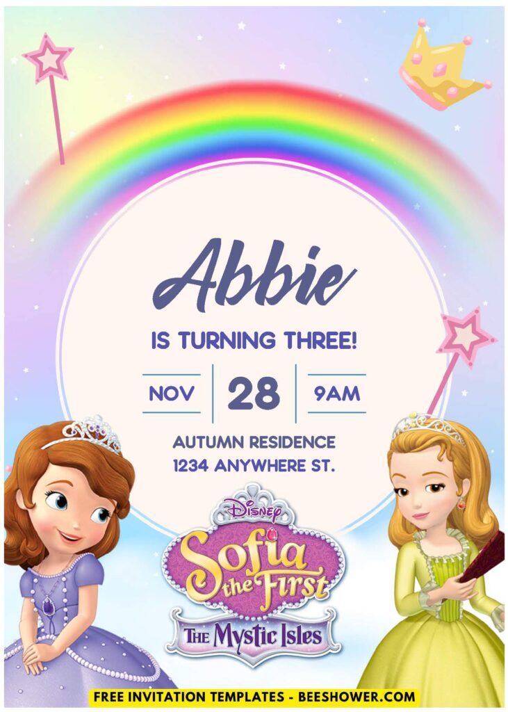 (Easily Edit PDF Invitation) Rainbow Sofia The First Birthday Invitation D