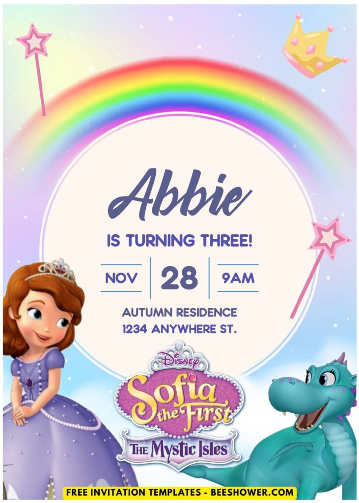 (Easily Edit PDF Invitation) Rainbow Sofia The First Birthday Invitation E