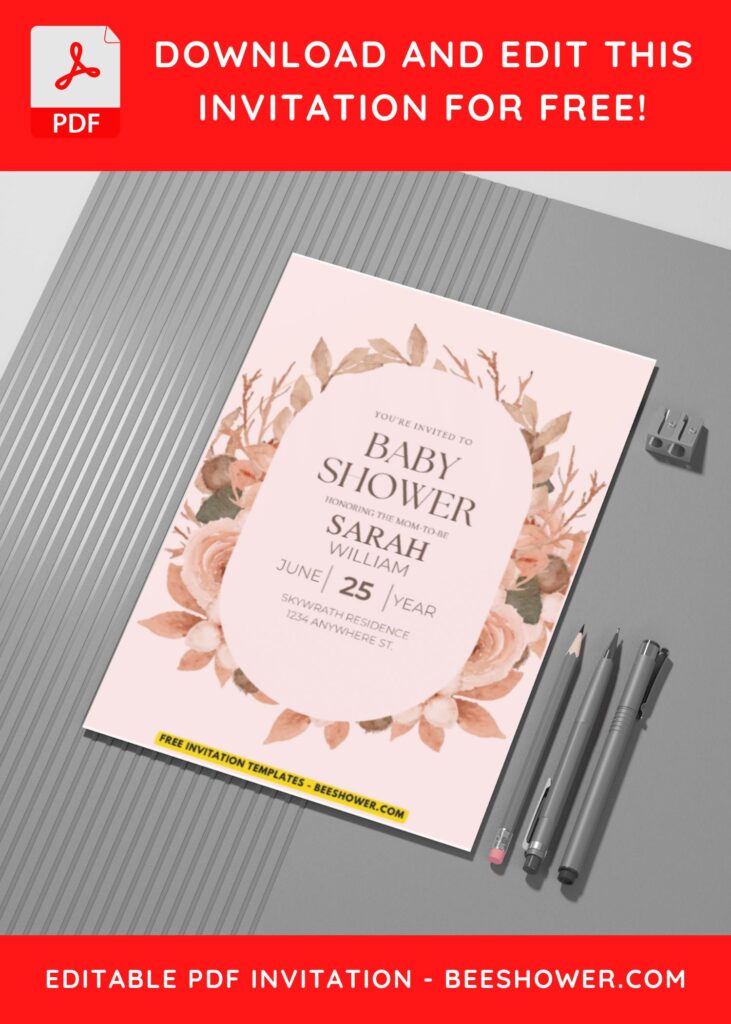 (Easily Edit PDF Invitation) Whimsical Floral Frame Baby Shower Invitation C