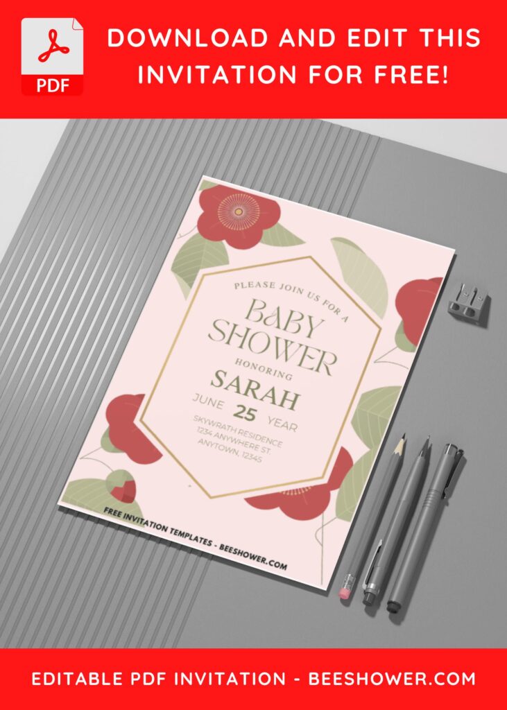 (Easily Edit PDF Invitation) Modern Floral Baby Shower Invitation G