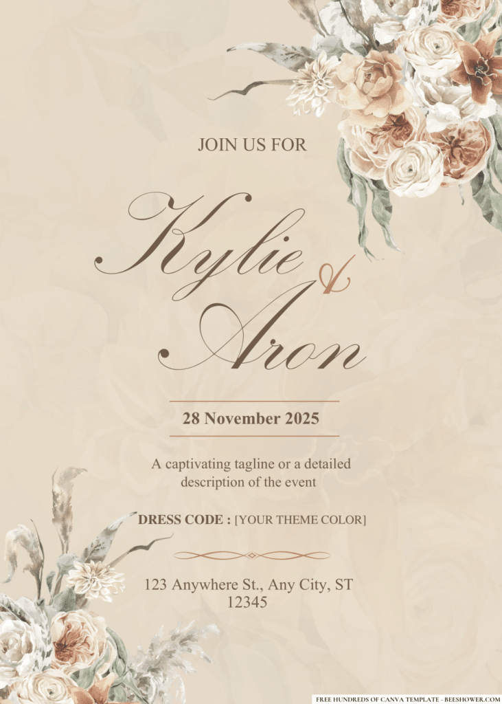 FREE PDF Invitation - Dry Leaves Orchid Floral Bouquet Wedding ...