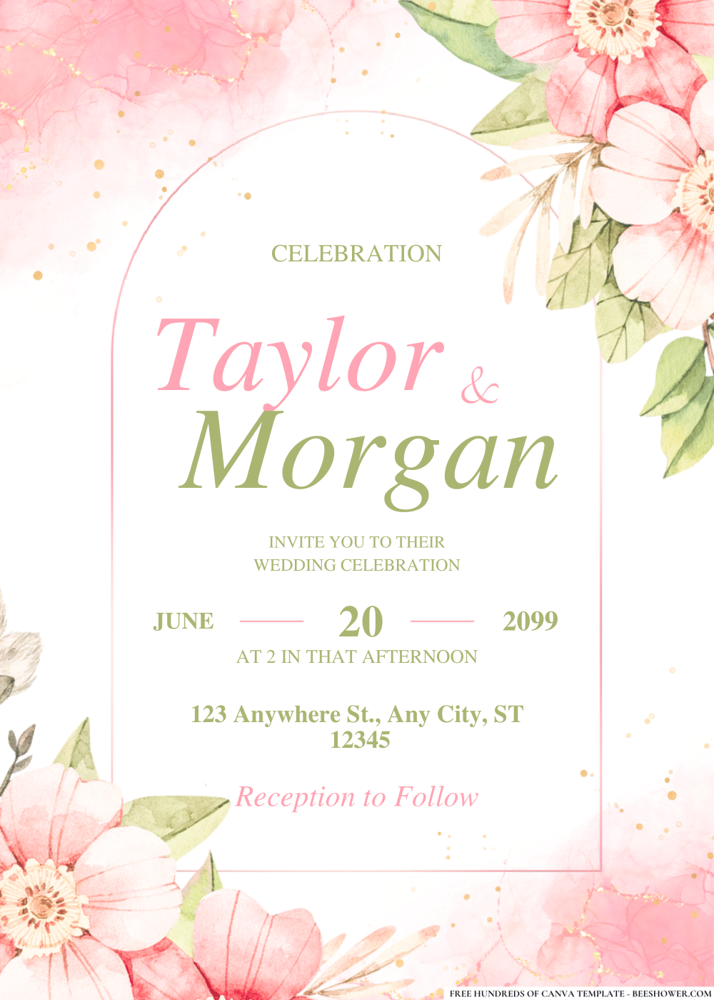 Rose Gold Blush Floral Wedding Invitation