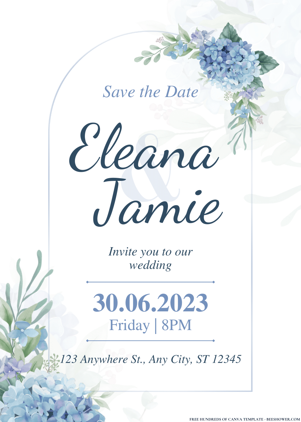 Blue Hydrangeas Floral Wedding Invitation