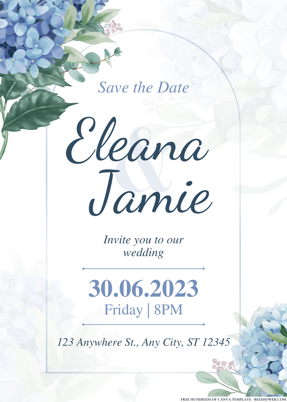 Blue Hydrangeas Floral Wedding Invitation