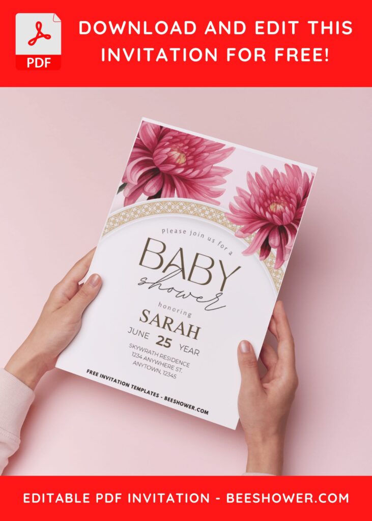 (Easily Edit PDF Invitation) Autumn Chrysanthemum Baby Shower Invitation H