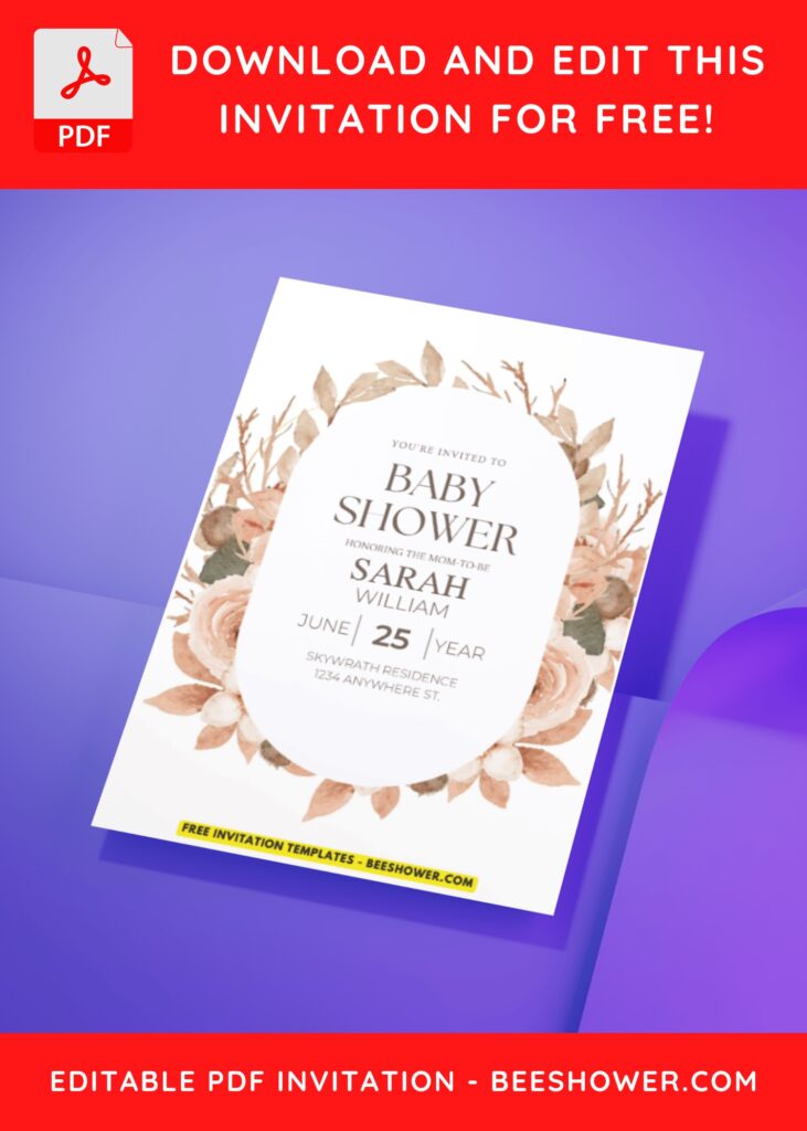 (Easily Edit PDF Invitation) Whimsical Floral Frame Baby Shower Invitation D